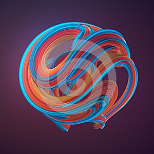 Orange and blue colored twisted shape. 3D render illustration