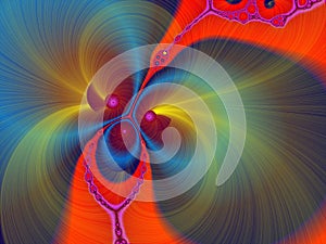 Orange blue flower shapes, fractal, swirls, lights, abstract background, graphics