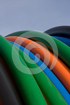 Orange, blue, green telecommunication cables