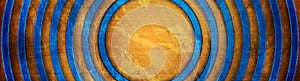 Orange and blue grunge vector banner with circles