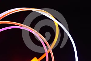 Orange and blue light wire, a light guide wire with different light transmission, light spectrum, and light effects located in a c