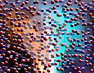 Orange blue lights, red bubbles, geometries, abstract graphics