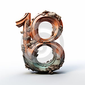 Orange And Blue Molded Number 18 With Stylistic Nature Scenes