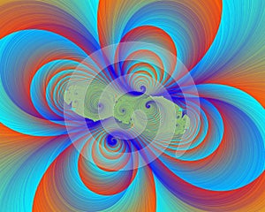 Orange blue fractal, abstract flowery spiral shapes, background