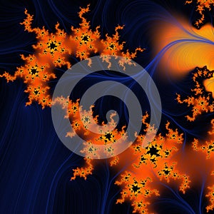Orange blue sky fractal, spirals, futuristic surreal abstract background, graphics