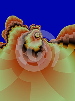 Orange blue spiral sparkling pastel shapes, geometries, fractal shapes, lights abstract shapes, fractal design, texture