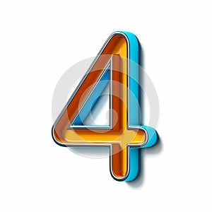 Orange blue thin metal font Number 4 FOUR 3D