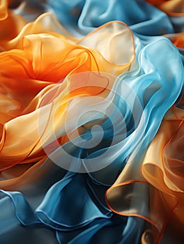 an orange blue and white fabric is lying on the ground