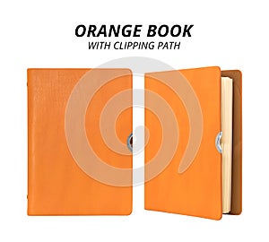 Orange book isolated on white background. Blank book cover for design. Clipping path