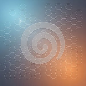 Orange in the bottom right adding depth and contrast to the hexagonal