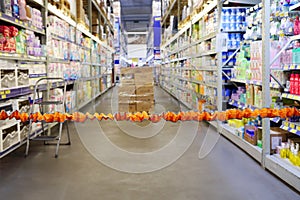 Orange bounding tape in empty modern big store photo