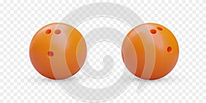 Orange bowling ball. Vector 3D icons. Set of isolated illustrations with glare and shadows