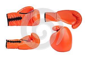 Orange boxing glove in different angles