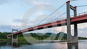 Orange bridge Jedleseer Steg across the Neue Donau in Vienna Austria