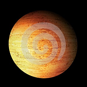 Orange brown desert or gas giant planet isolated in the darkness of black spac