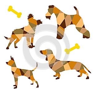 Orange-brown geometric silhouettes of dogs