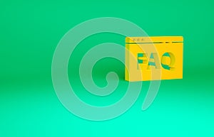 Orange Browser FAQ icon isolated on green background. Internet communication protocol. Minimalism concept. 3d