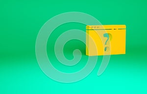 Orange Browser with question mark icon isolated on green background. Internet communication protocol. Minimalism concept