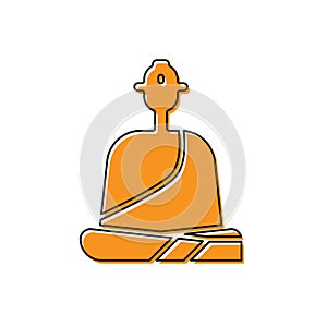 Orange Buddhist monk in robes sitting in meditation icon isolated on white background. Vector Illustration