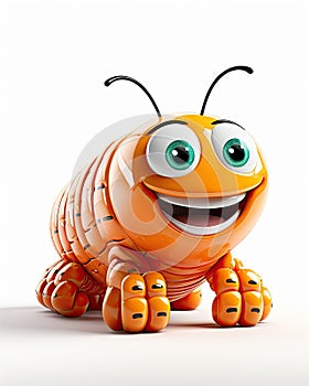 an orange bug with big eyes and a smile on it's face. generative ai