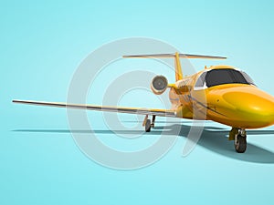 Orange business passenger plane isolated 3d render on blue background with shadow photo
