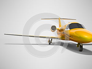 Orange business passenger plane isolated 3d render on gray background with shadow photo