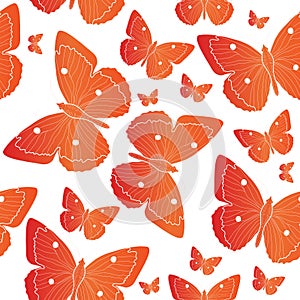 Orange Butterfly seamless pattern. Summer mood background. Vector illustration.