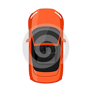 Orange cabriolet car top view vector illustration. Cabrio car illustration.