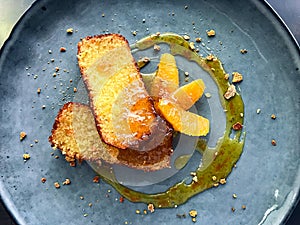 Orange Cake with fresh fruit and marmalade