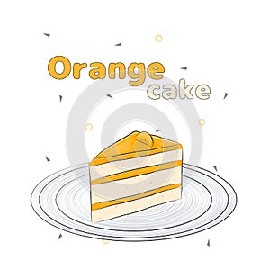 Orange cake with orange color and blue color drawing illustration