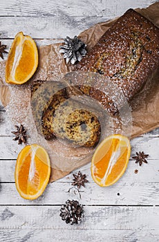 Orange cake with zucchini and chocolate