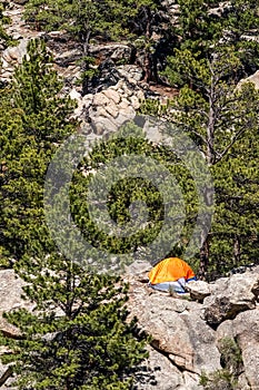 Orange Camping Tent at Eleven Mile Canyon Colorado Landscapes