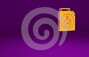 Orange Canister for flammable liquids icon isolated on purple background. Oil or biofuel, explosive chemicals, dangerous