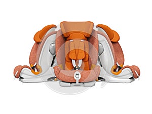 Orange car seat three pieces front view 3d render on white background no shadow