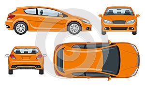 Orange car vector template side, front, back top view