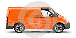 Orange cargo van isolated on white background