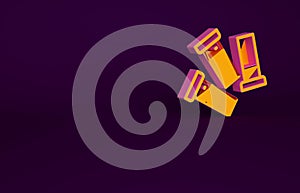 Orange Cartridges icon isolated on purple background. Shotgun hunting firearms cartridge. Hunt rifle bullet icon