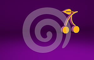 Orange Casino slot machine with cherry symbol icon isolated on purple background. Gambling games. Minimalism concept. 3d