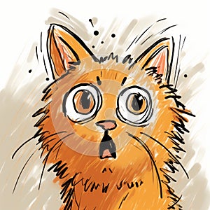 Surprised Orange Cat: A Playful And Whimsical Doodle Illustration photo