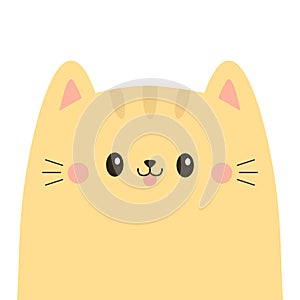 Orange cat face silhouette icon. Cute cartoon kawaii baby character. Funny kitten. Pink ears, cheeks, tongue. Pet animal. Happy