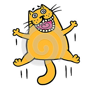 Orange cat jumping for joy. Isolated vector illustration.