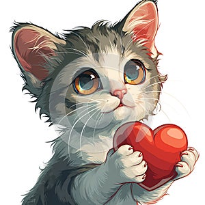 Orange cat and red heart for Valentine\'s Day