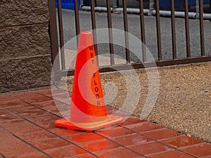 Orange Caution Cone Is All Wet photo