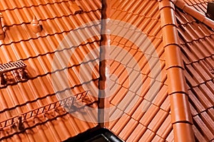 Orange ceramic tile on roof. Roof tile