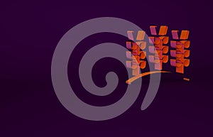 Orange Cereals set with rice, wheat, corn, oats, rye, barley icon isolated on purple background. Ears of wheat bread