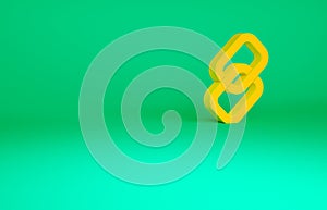 Orange Chain link icon isolated on green background. Link single. Hyperlink chain symbol. Minimalism concept. 3d