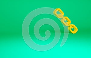 Orange Chain link icon isolated on green background. Link single. Hyperlink chain symbol. Minimalism concept. 3d