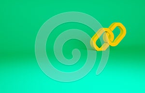 Orange Chain link icon isolated on green background. Link single. Hyperlink chain symbol. Minimalism concept. 3d