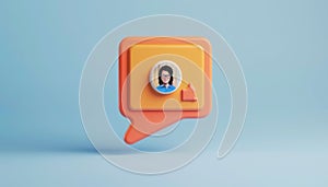 Orange chat bubble with a user profile icon on a light blue background