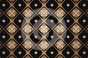 Orange checkered pattern of crooked squares on a black background.